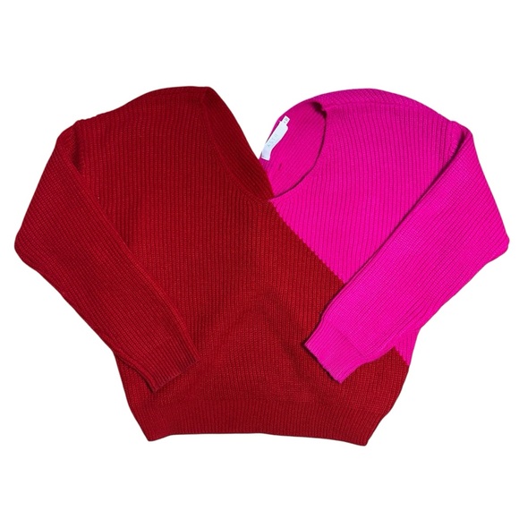Astr Red and Pink Two Tone Twist Relaxed Knit Sweater Womens S - Picture 1 of 8
